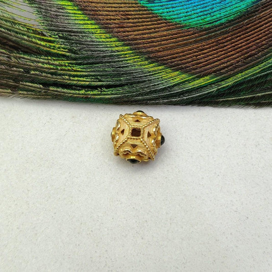 18KTT Gold Emerald Floral Cushion Spacer Beads - view 3