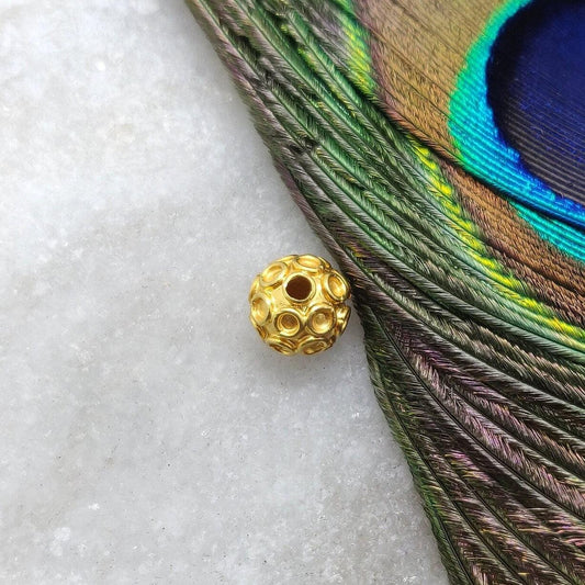 18K Solid Yellow Gold Textured Ball Gold Spacer Bead Components 7mm