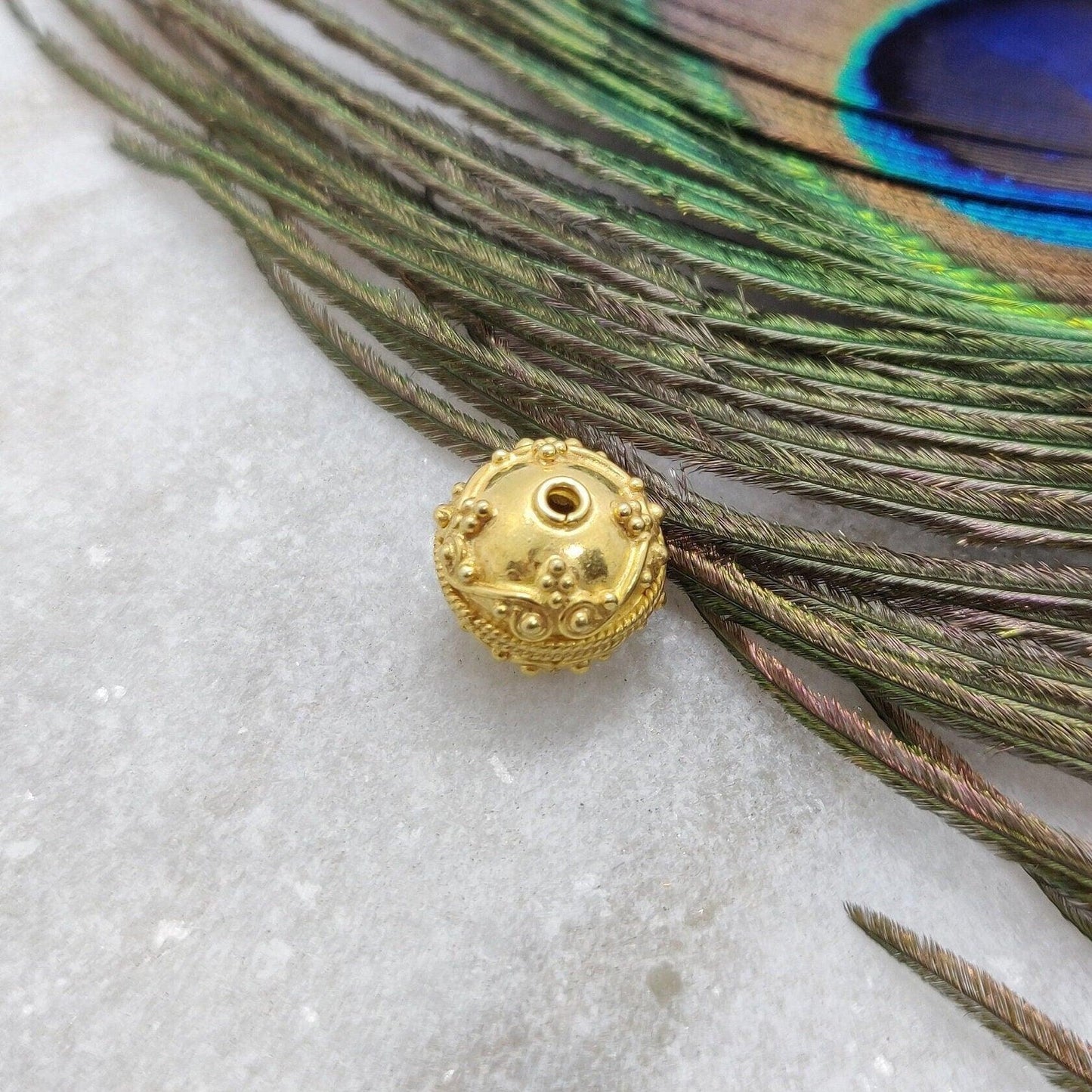 18 Carat Solid Gold Vintage Round Gold Spacer Bead Components 9x11mm for Antique Style Jewelry