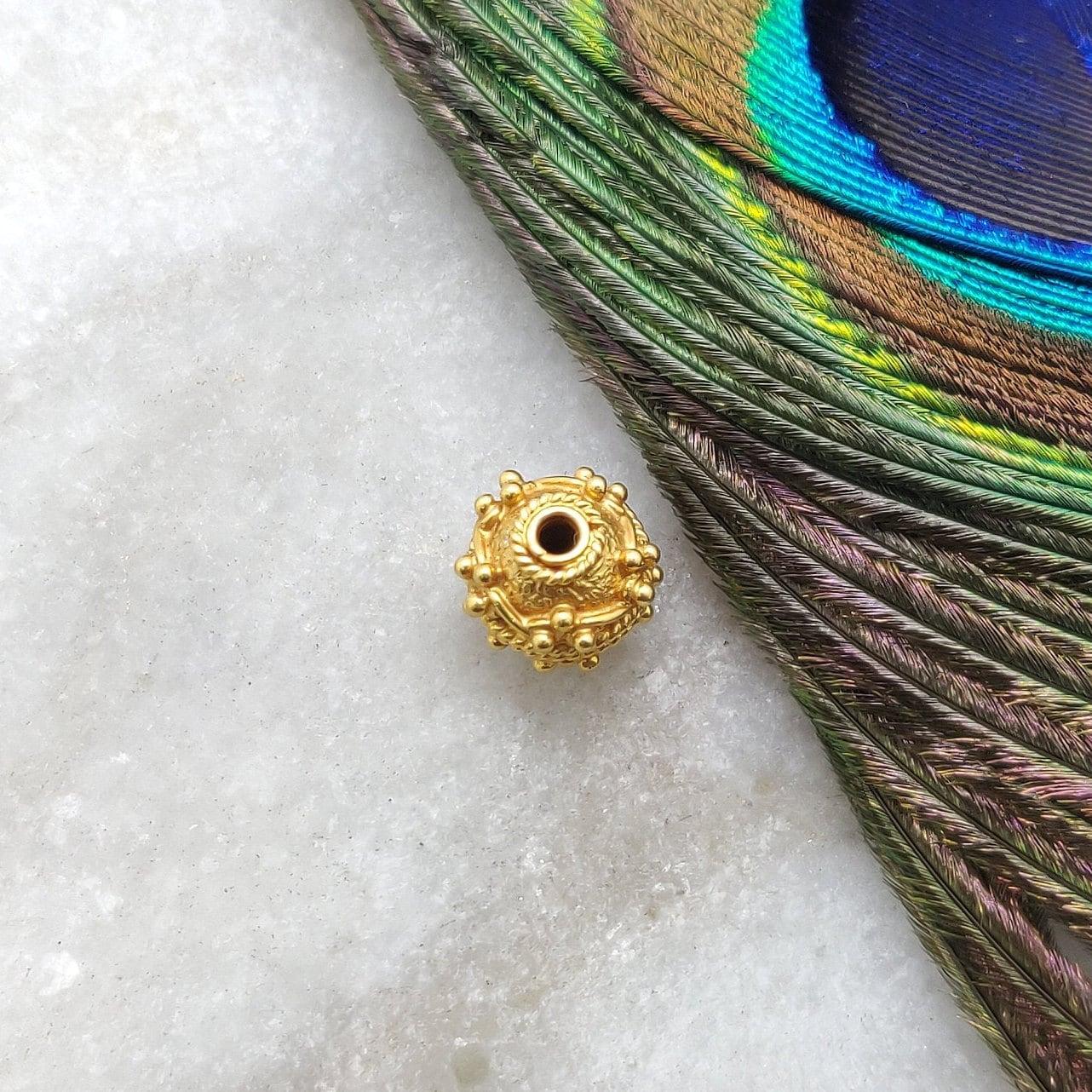 18 Karat Solid Yellow Gold Antique Round Gold Spacer Bead Components