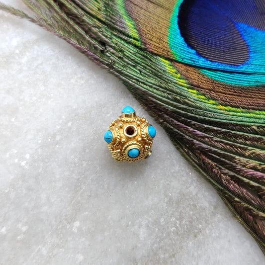 18 Carat Gold Turquoise Filigree Spacer Ball Beads