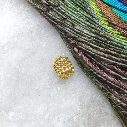 18 Carat Yellow Gold Textured Drum Bead Spacer 7mm