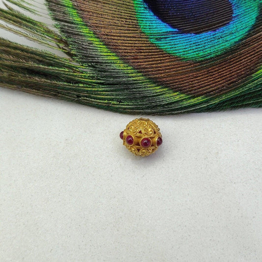 18K Gold Ruby Ball Spacer Beads 10x9mm