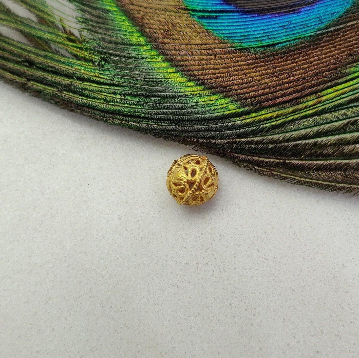 18KT Solid Yellow Gold Round Floral Beads 9X8mm