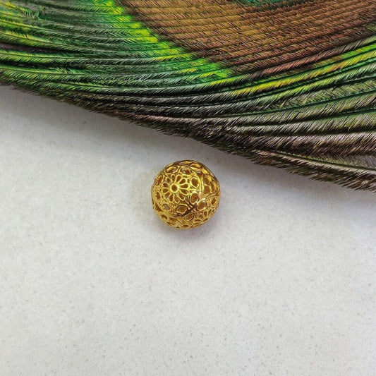 18K Gold Carved Round Ball Gold Spacer Bead Components Finding 8mm