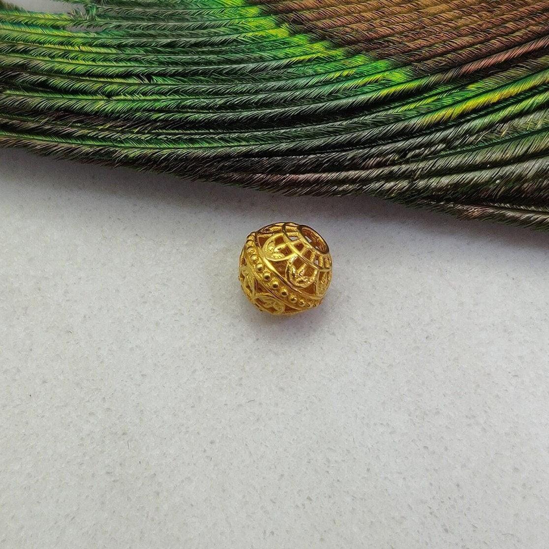 18K Solid Yellow Gold Round Textured Ball Beads 7mm