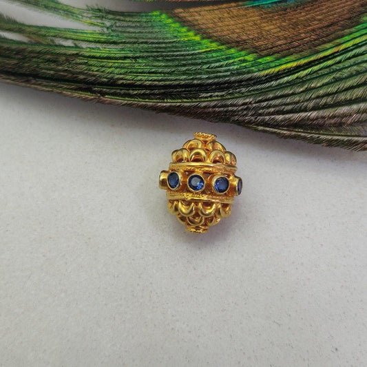 18 Karat Gold Stone Studded Oval Spacer Beads 15x11mm