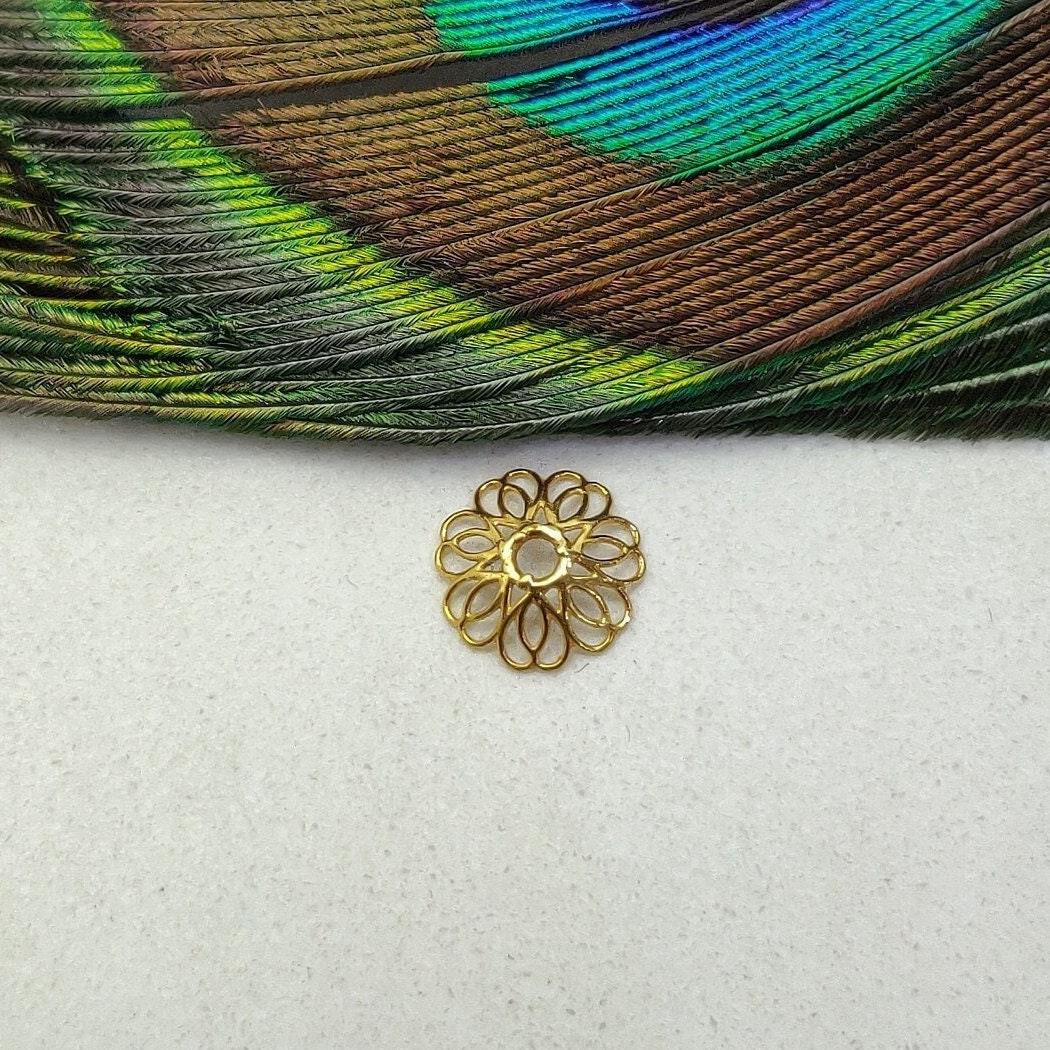 18K Yellow Gold-Plated Fancy Filigree Carved Bead Cap Findings 9mm
