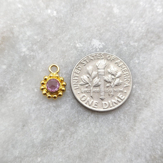 18k Solid Yellow Gold Round Dainty Stone Studded Charm - Sar Gems
