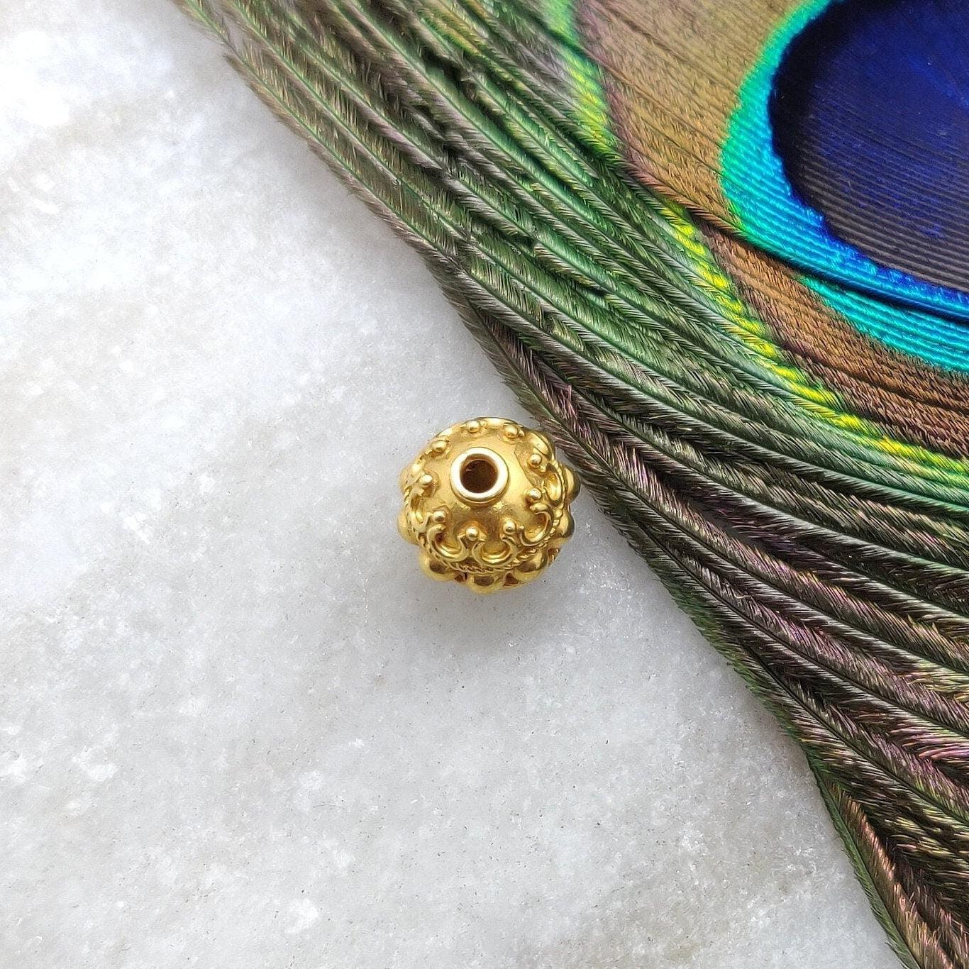 18 Karat Solid Yellow Gold Vintage Round Gold Spacer Bead Components 9x8mm for Antique Style Jewelry