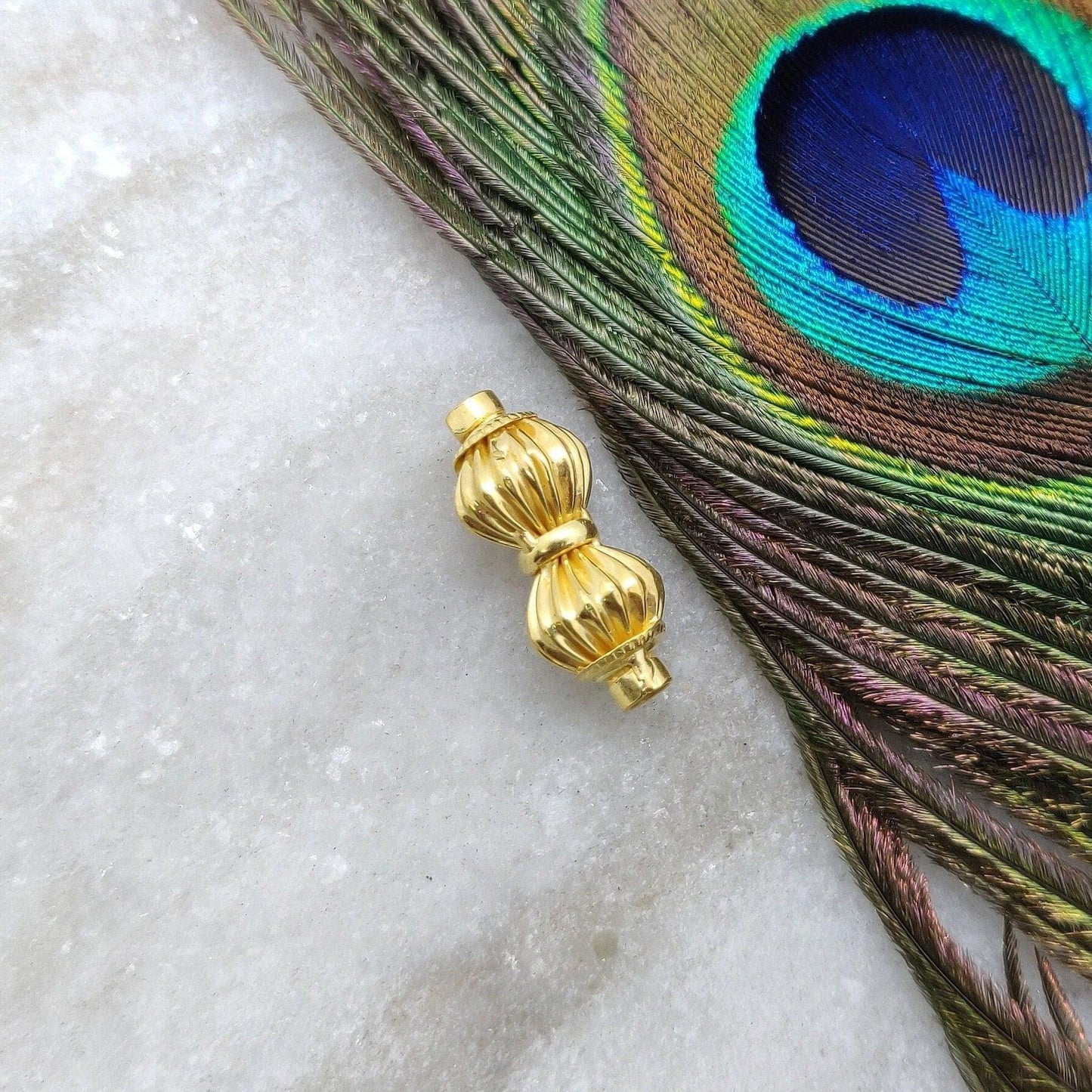 18KT Solid Yellow Gold Fancy Gold Spacer Bead Components 21x9mm