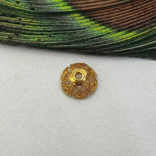 18 Carat Yellow Gold-Plated Floral Beads End Caps-10 MM for Elegant Jewelry Designs
