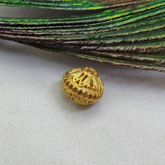 18KT Solid Yellow Gold Unique Round Beads 10x8mm