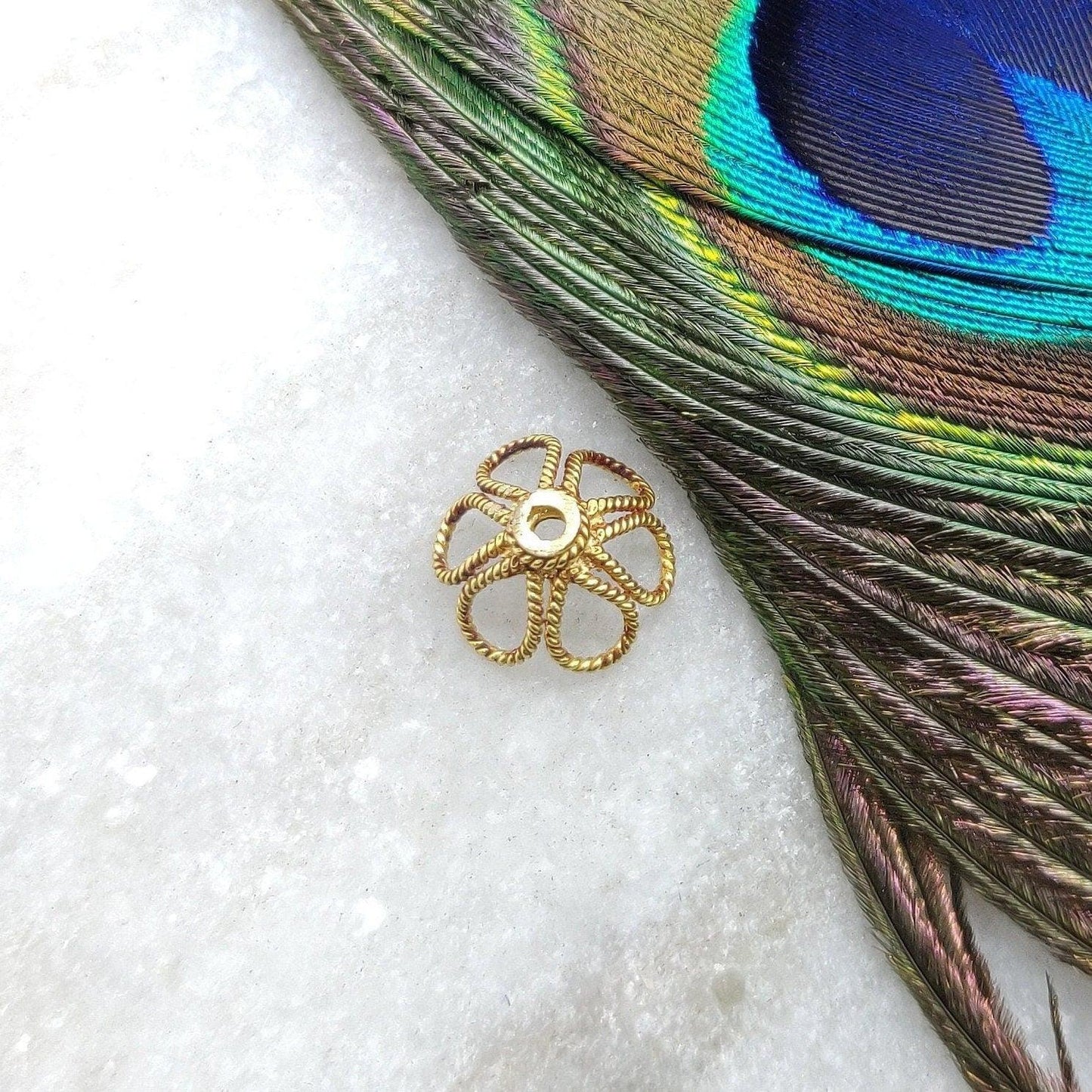 18 Carat Solid Yellow Gold-Plated Floral Bead Cap 6x11mm for Elegant Jewelry Designs