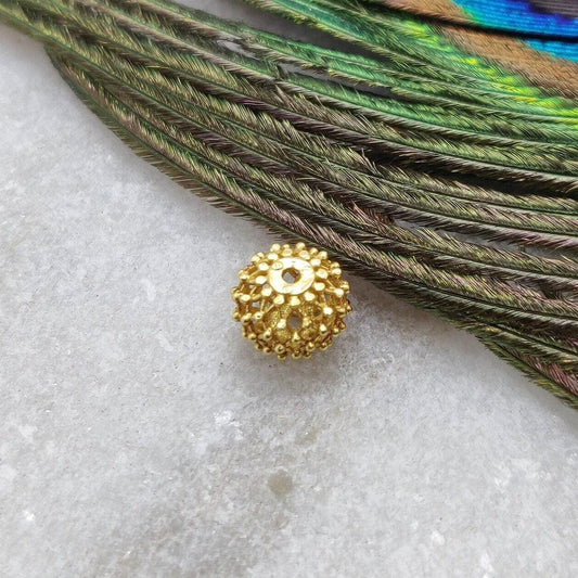 18KT Solid Yellow Gold Round Gold Spacer Bead Components 6x7mm