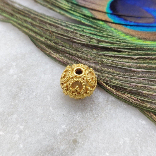 18 Carat Solid Yellow Gold Round Ball Gold Spacer Bead Components 10x11mm