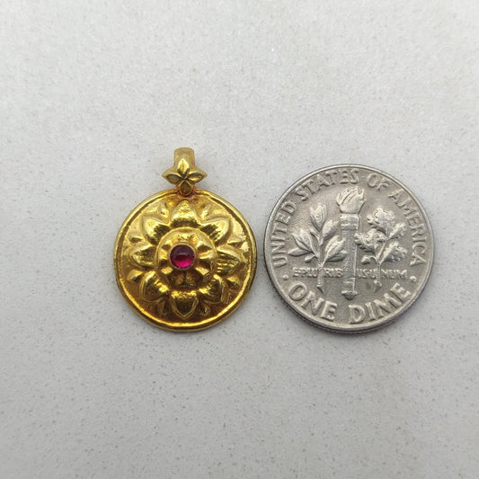 Handcrafted 18k Yellow Gold Ruby Charm Pendant - view 3