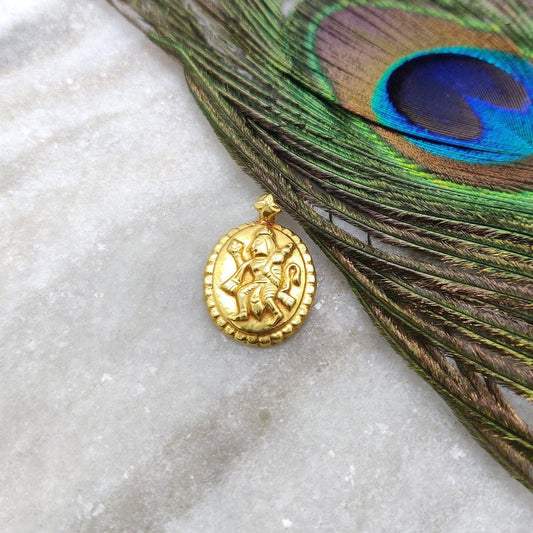 18k Solid Yellow Gold Indian God Hanuman Charm Pendant