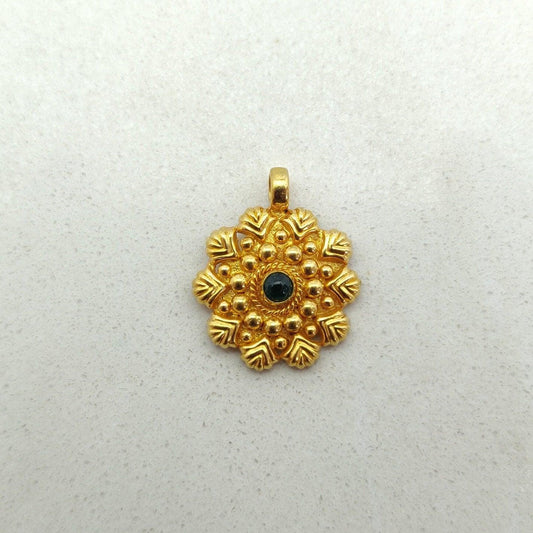 18k Solid Yellow Gold Emerald Flower Charm Pendant - Sar Gems
