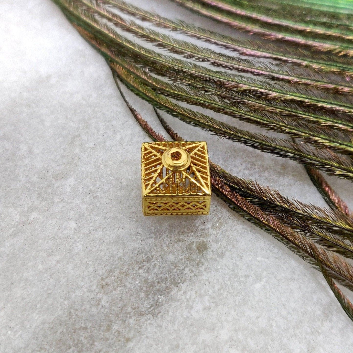 18 Karat Gold Filigree Pyramid Style Gold Spacer Bead Components Findings