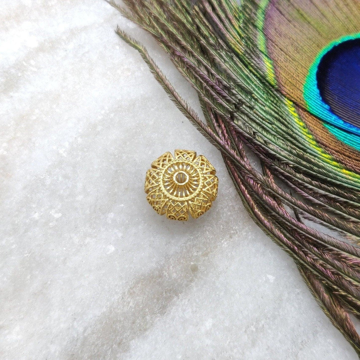 14X8MM 18 Karat Yellow Gold Antique Round Gold Spacer Bead Components