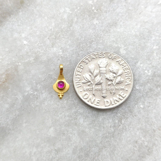 18k Yellow Gold Tiny Stone Charm Pendant 10mm - Sar Gems