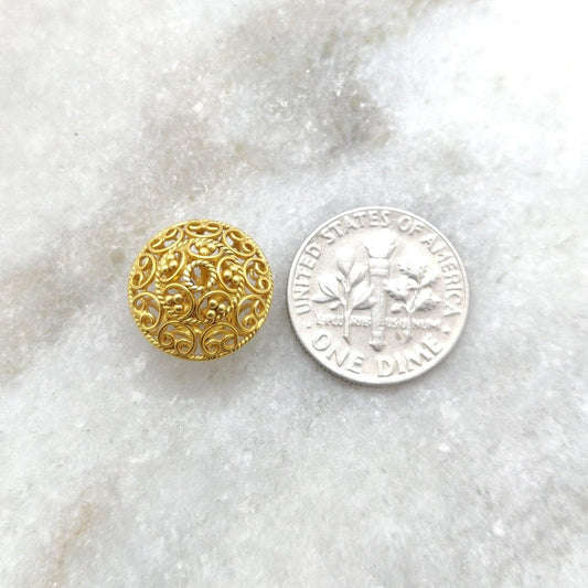 18KTT Gold Filigree Bicone Rondelle Spacer Beads 13mm - view 3