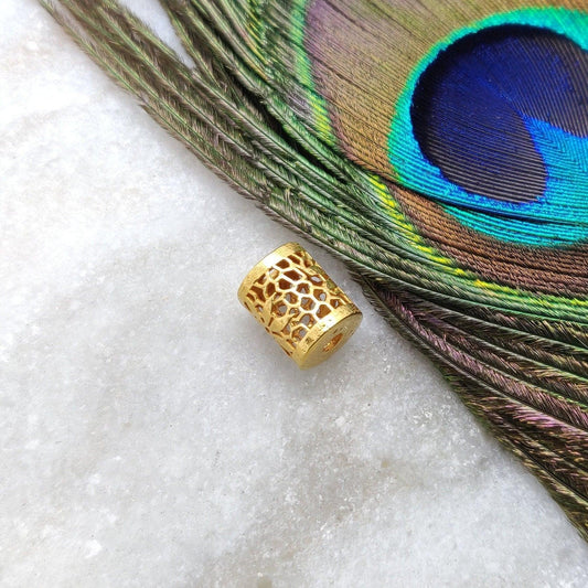 18K Solid Gold Fancy Texture Drum Gold Spacer Bead 10mm