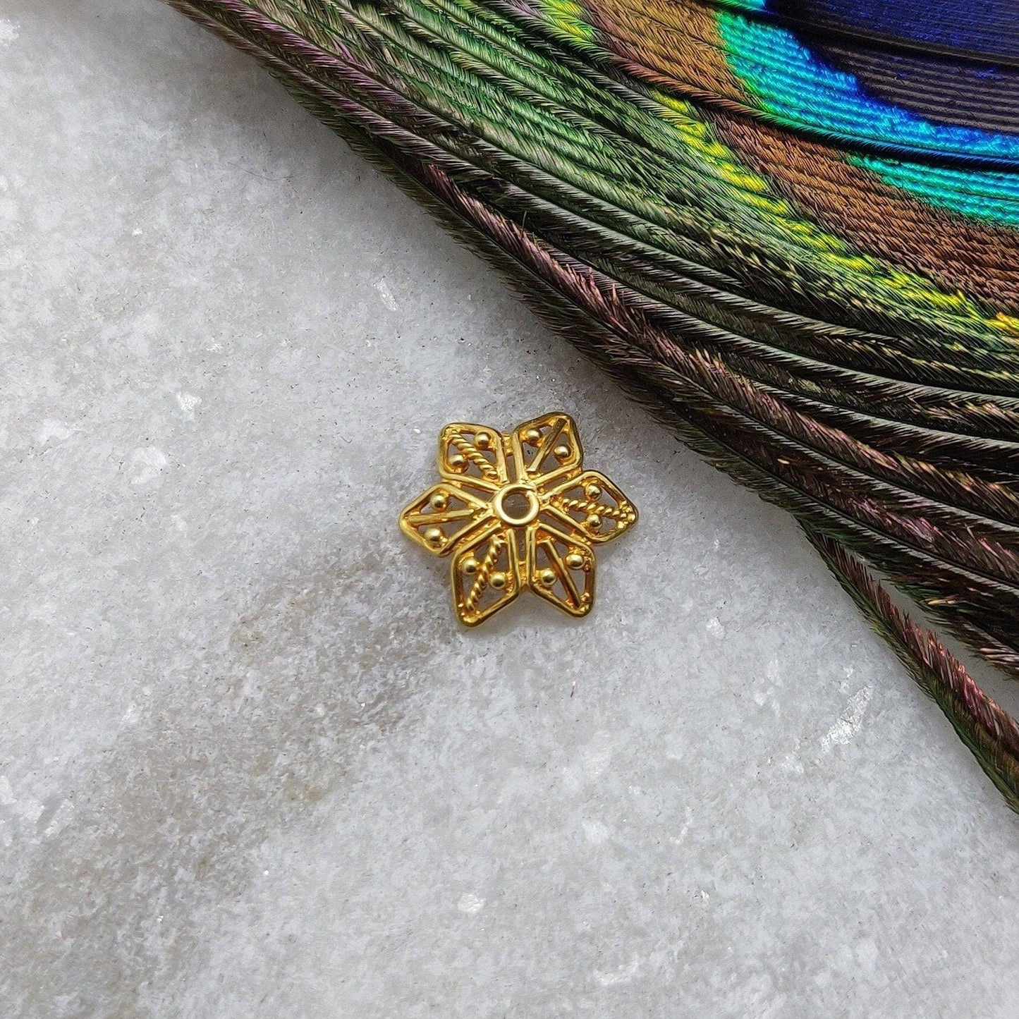Unique 18 Karat Gold Star Spacer Bead Cap for Beads DIY Craft Supplies