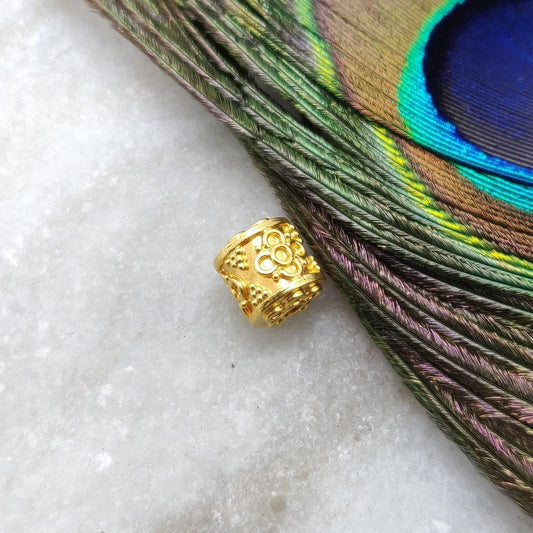 18 Karat Solid Yellow Gold Drum Gold Spacer Bead Components 8mm