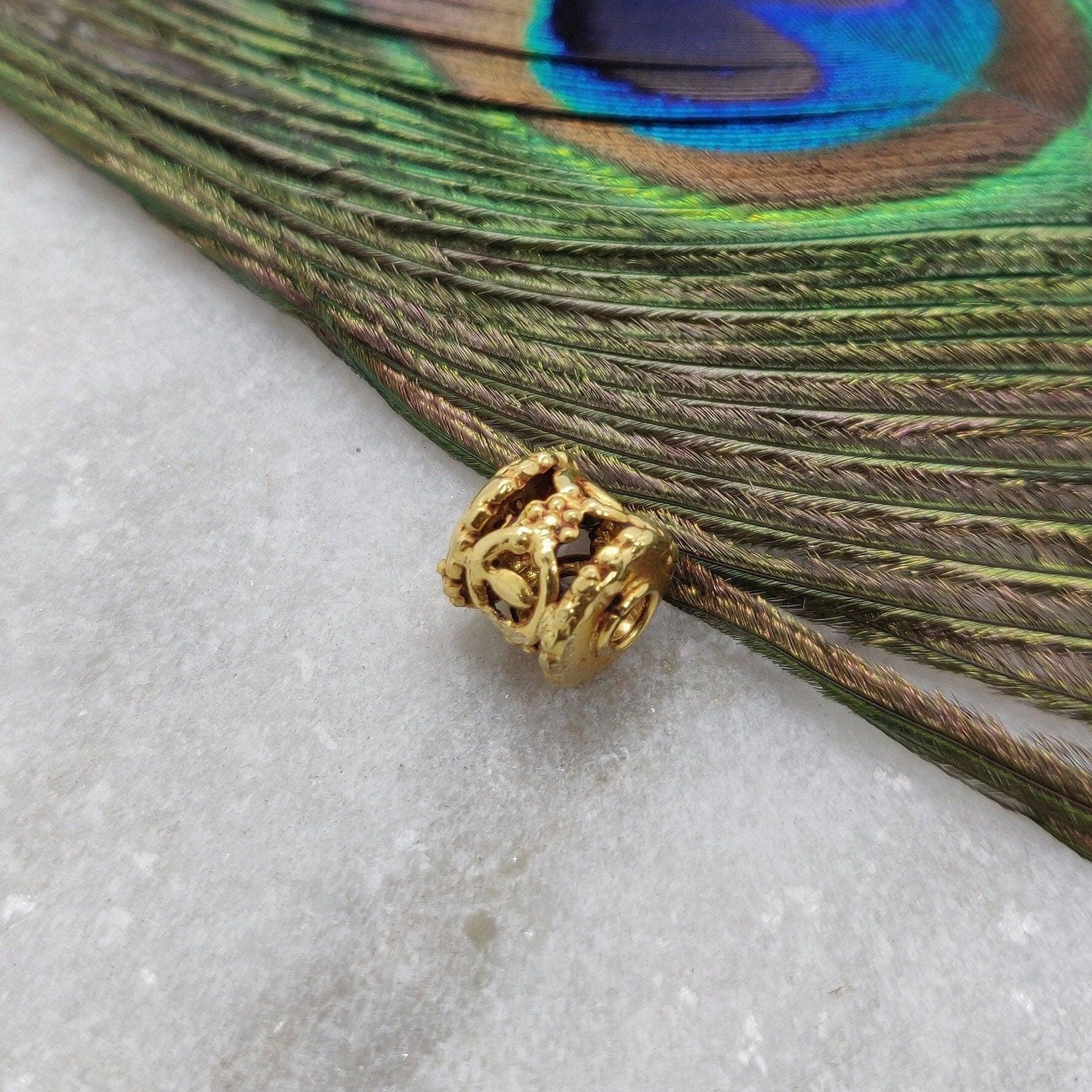 18K Solid Yellow Gold Drum Gold Spacer Bead Finding 9mm