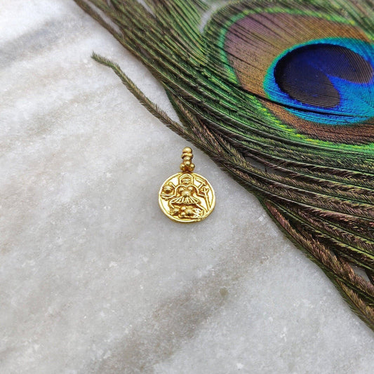 18k Solid Yellow Gold Laxmi Goddess Charm Pendant