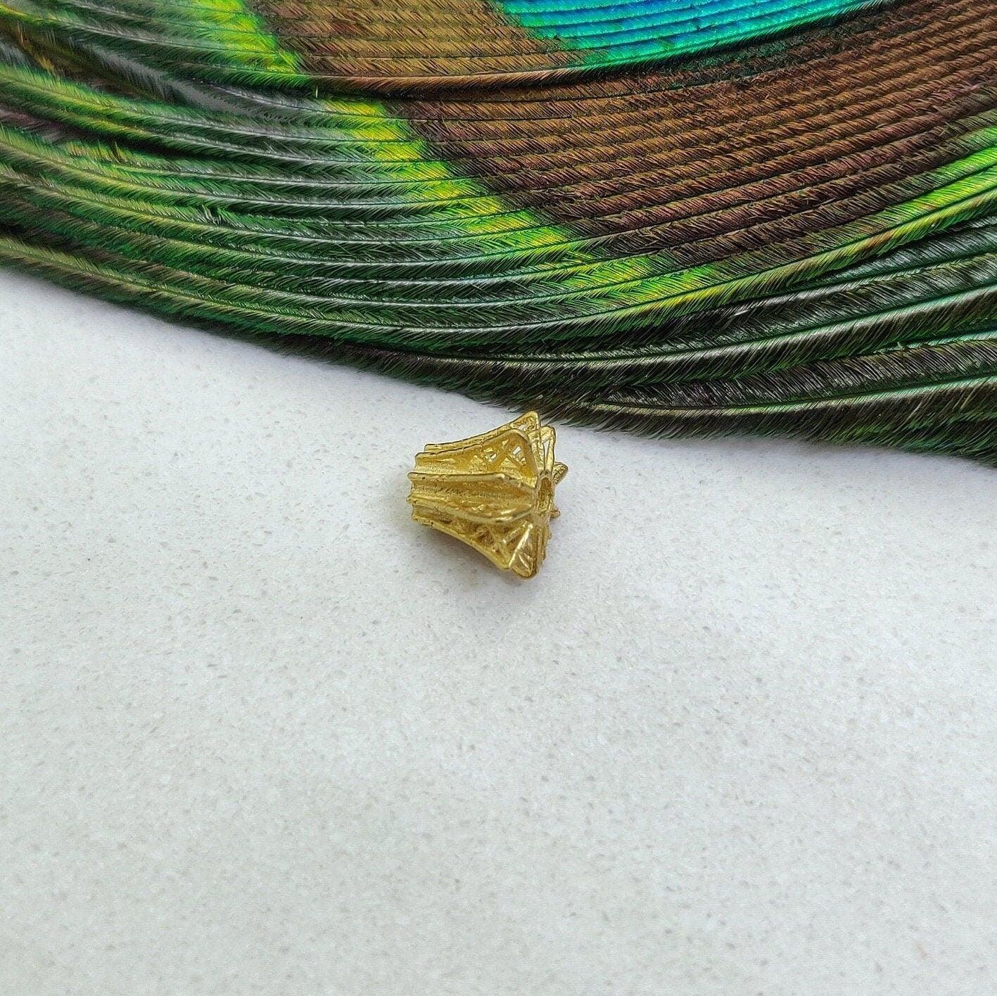 18KT Solid Yellow Gold Filigree Fancy Gold Spacer Bead Components 6x7mm