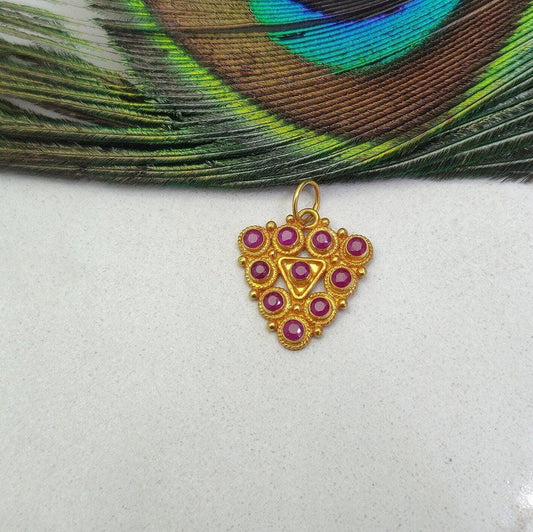 18K Solid Yellow Gold Stone Studded Triangle Pendant