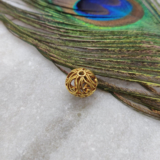18K Gold Carved Sphere Ball Gold Spacer Bead Components Findings