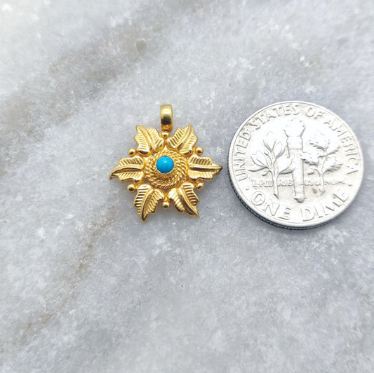 18k Solid Yellow Gold Floral Leaf Charm 15mm - view 3