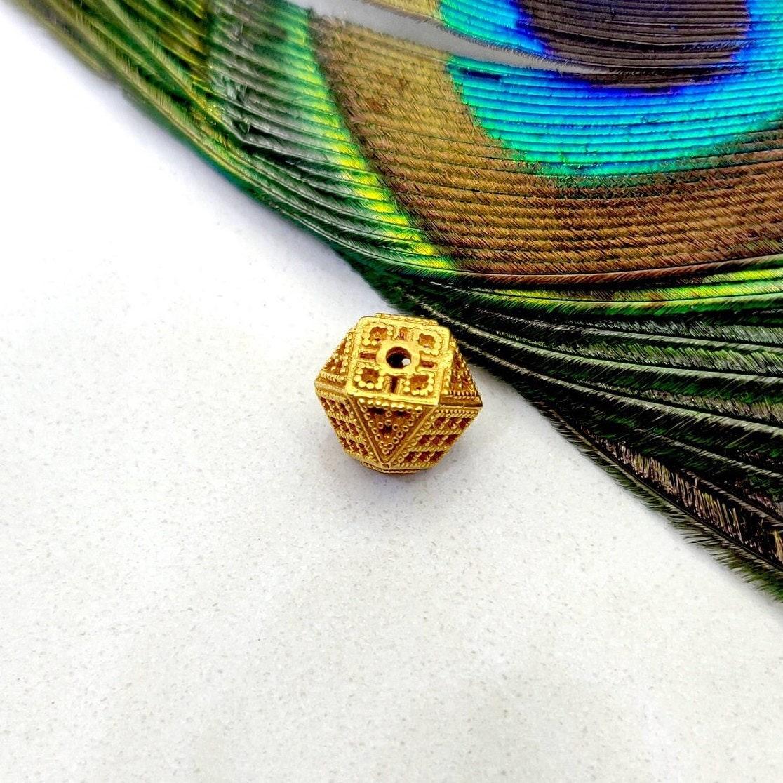 18 Karat Yellow Gold Unique Textured Design Gold Spacer Bead Components 9mm