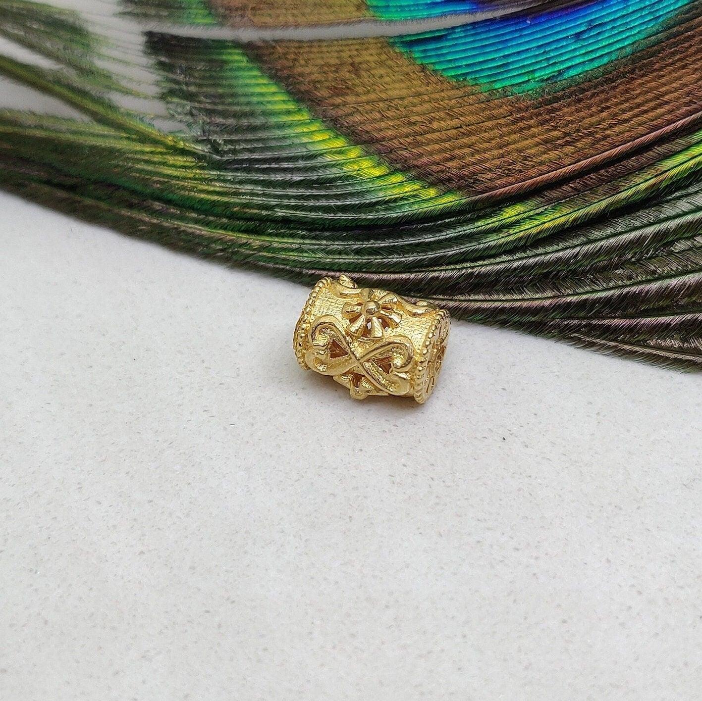18K Yellow Gold Carved Tube Gold Spacer Bead Finding 10mm
