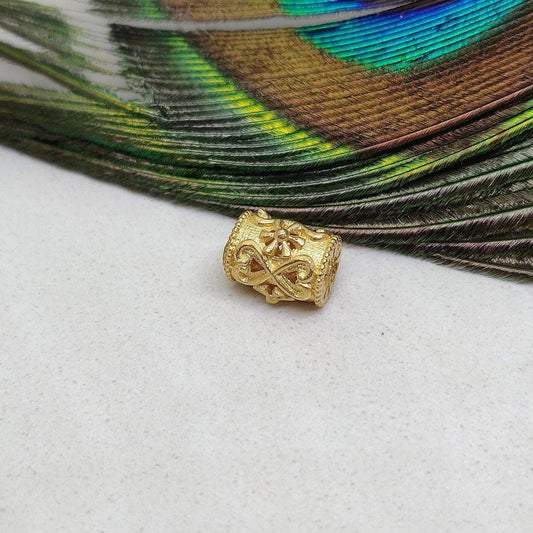 18K Yellow Gold Carved Tube Gold Spacer Bead Finding 10mm