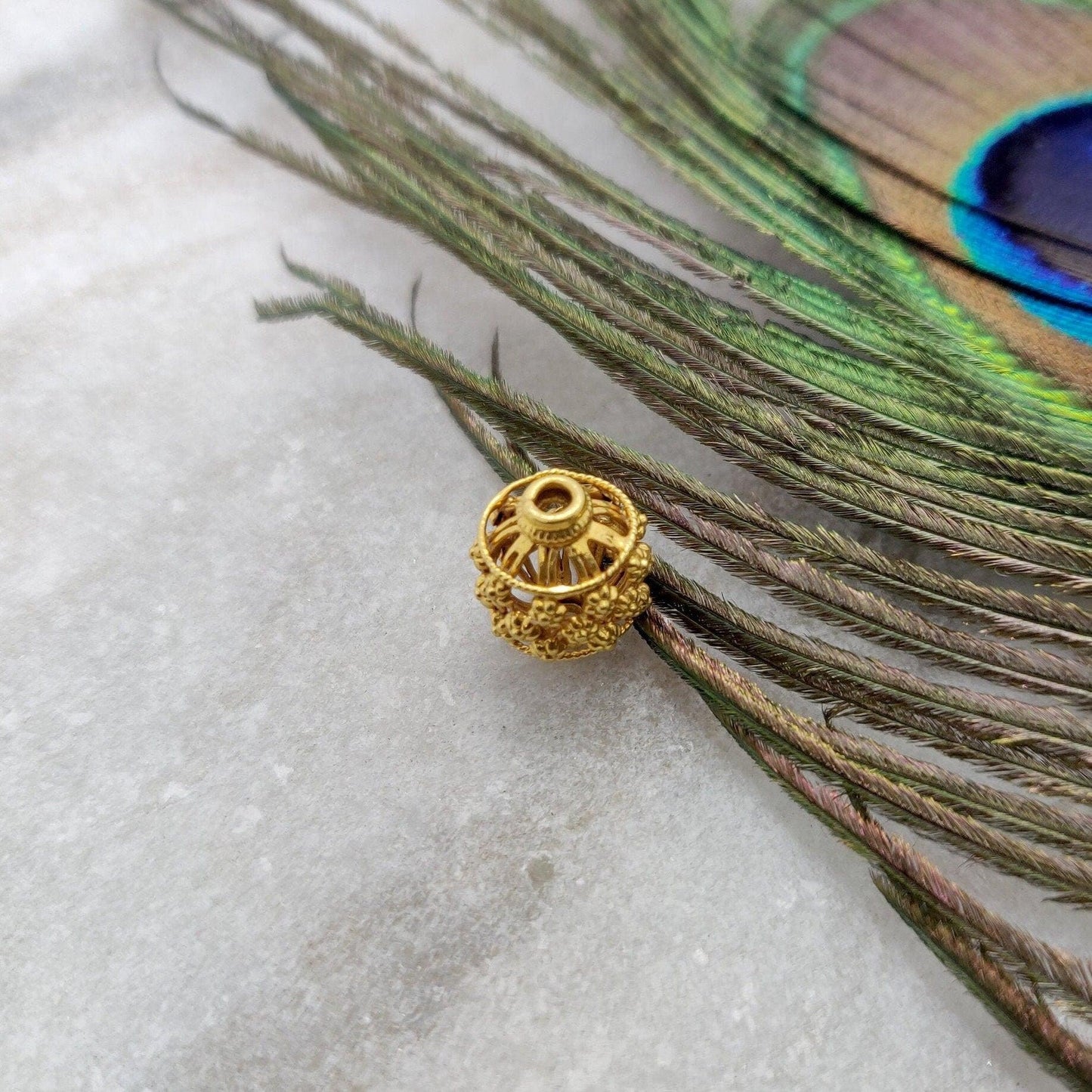 18KT Solid Yellow Gold Fancy Lantern Gold Spacer Bead Components 10x13mm