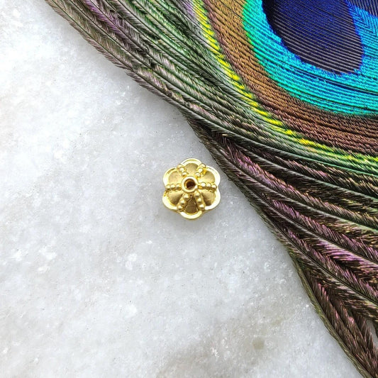 18KT Solid Yellow Gold Floral Textured Gold Spacer Bead Components 5x8mm