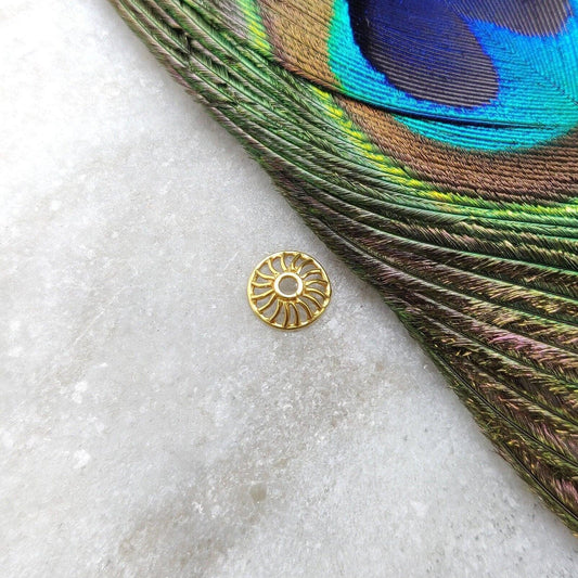 8mm 18K Gold Wheel Bead Cap Finding Jewelry Components with Unique Wheel Motif