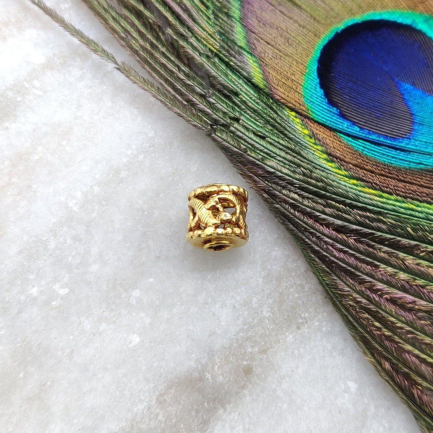 18KT Solid Yellow Gold Antique Tube Gold Spacer Bead Components 8x9mm