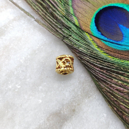 18KT Solid Yellow Gold Antique Tube Gold Spacer Bead Components 8x9mm