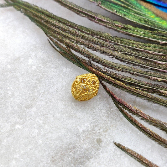 18 Carat Solid Yellow Gold Filigree Fancy Gold Spacer Bead Components 9mm