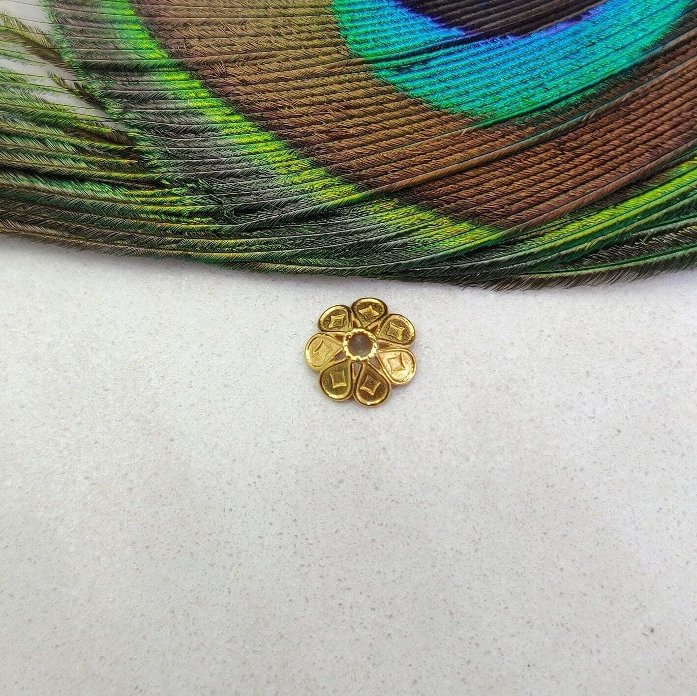 18KT Solid Yellow Gold-Plated Flower Spacer Bead Cap 9x3mm