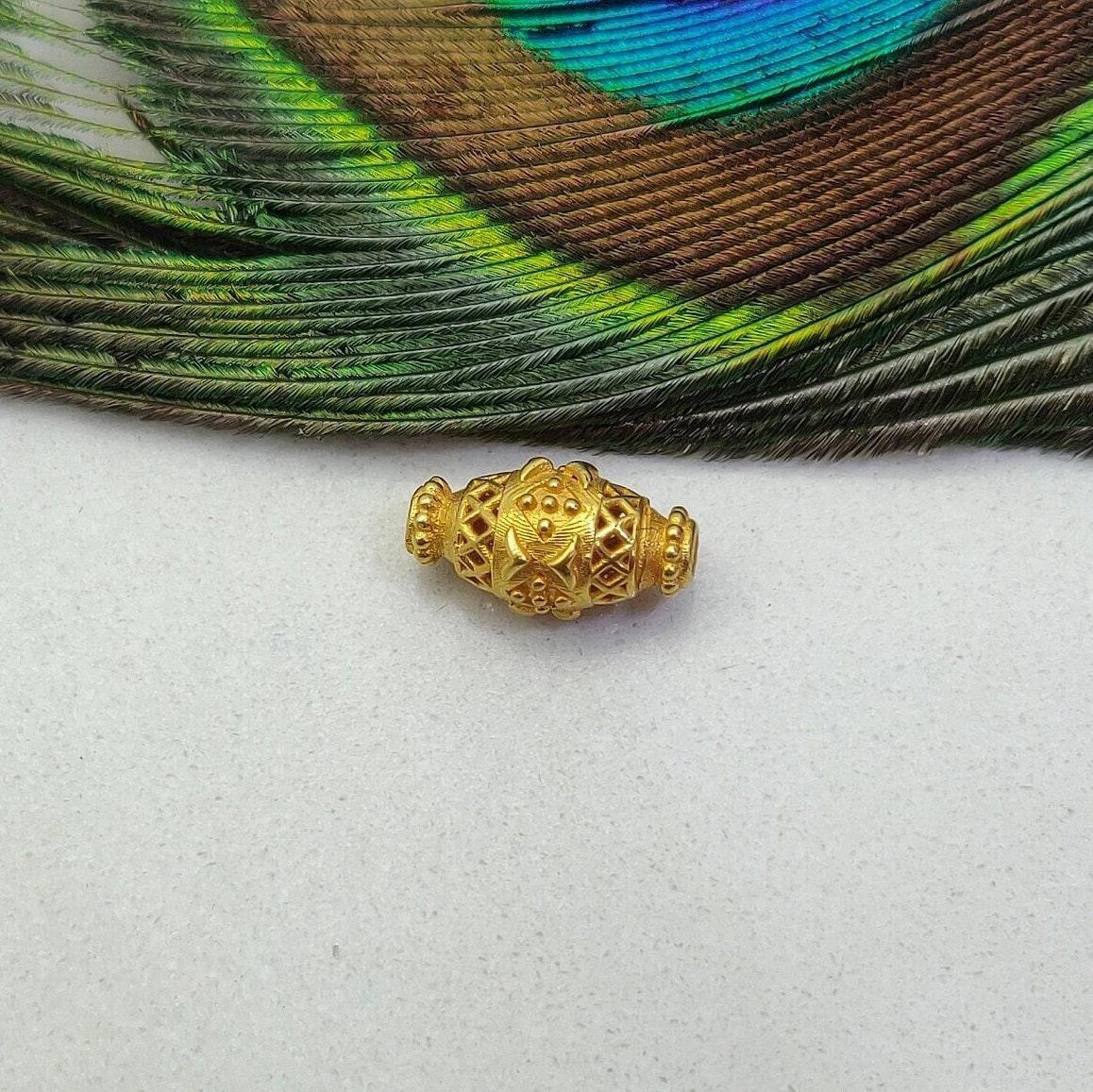 18K Yellow Gold Textured Oval Gold Spacer Bead Finding 14mm