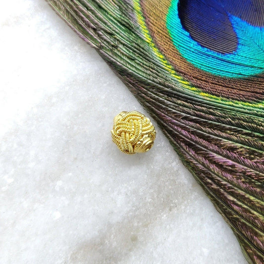18 Carat Solid Yellow Gold Knot Drum Gold Spacer Bead-10X9 mm