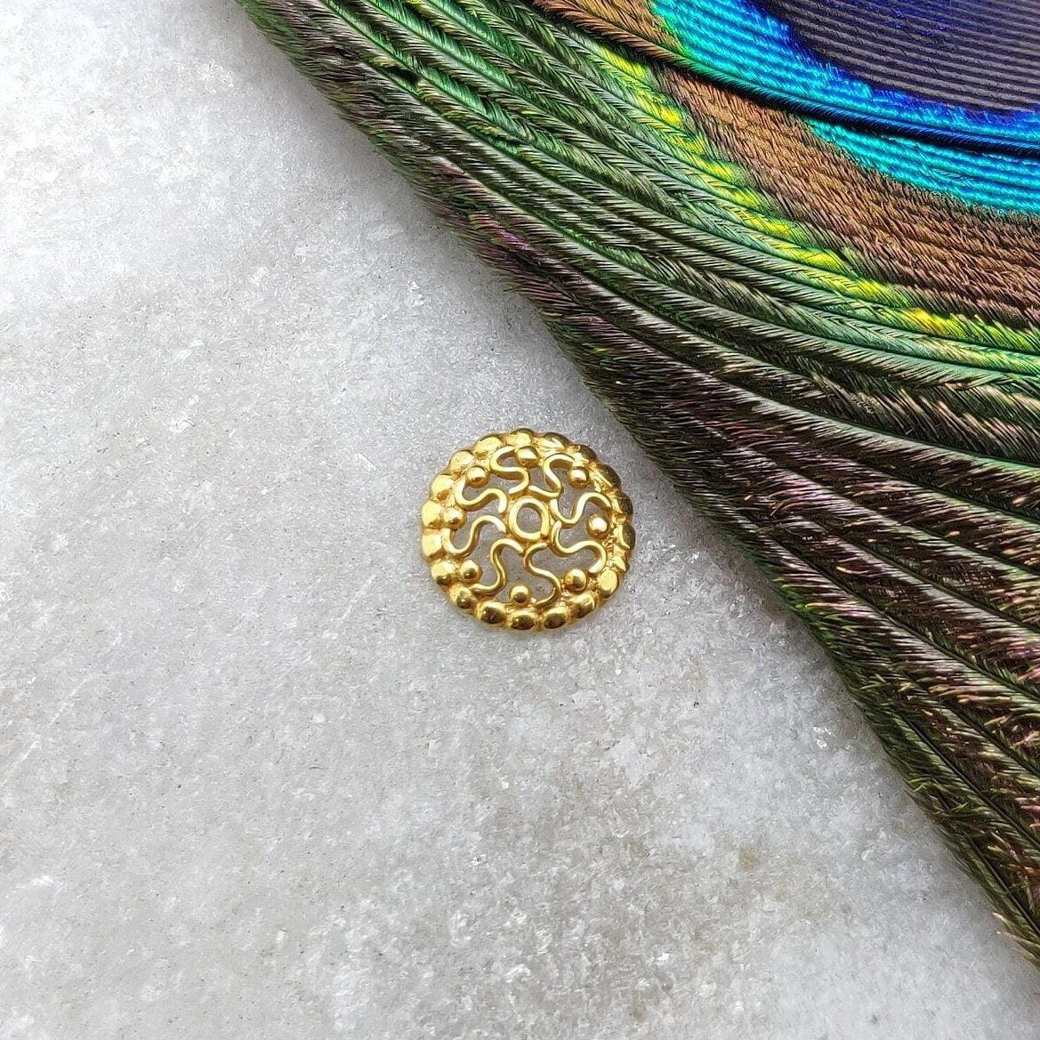 Solid 18K Yellow Gold-Plated Bead Cap for Jewelry Making Supplies