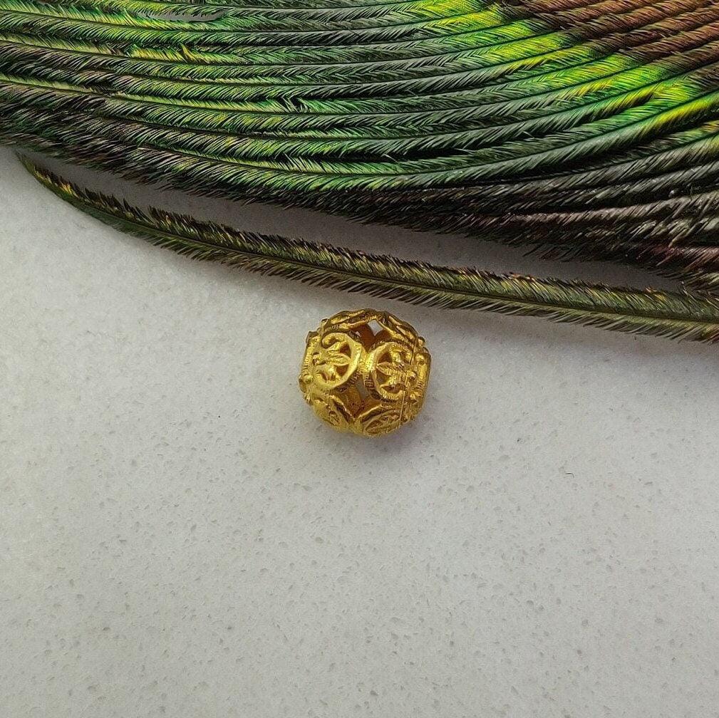 18K Solid Yellow Gold Carved Spacer Ball Beads 6mm